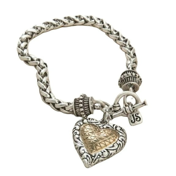 Jim Shore Two Tone Heart Dangle Bracelet