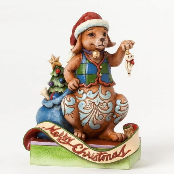 Jim Shore Unleash Christmas Joy Merry Christmas Dog Holding Cat Figurine