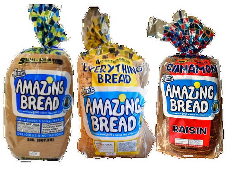 Jim's Amazing Everything Combo Pack - Whole Cell Wheat, Cinnamon-Raisin, and Everything Bread