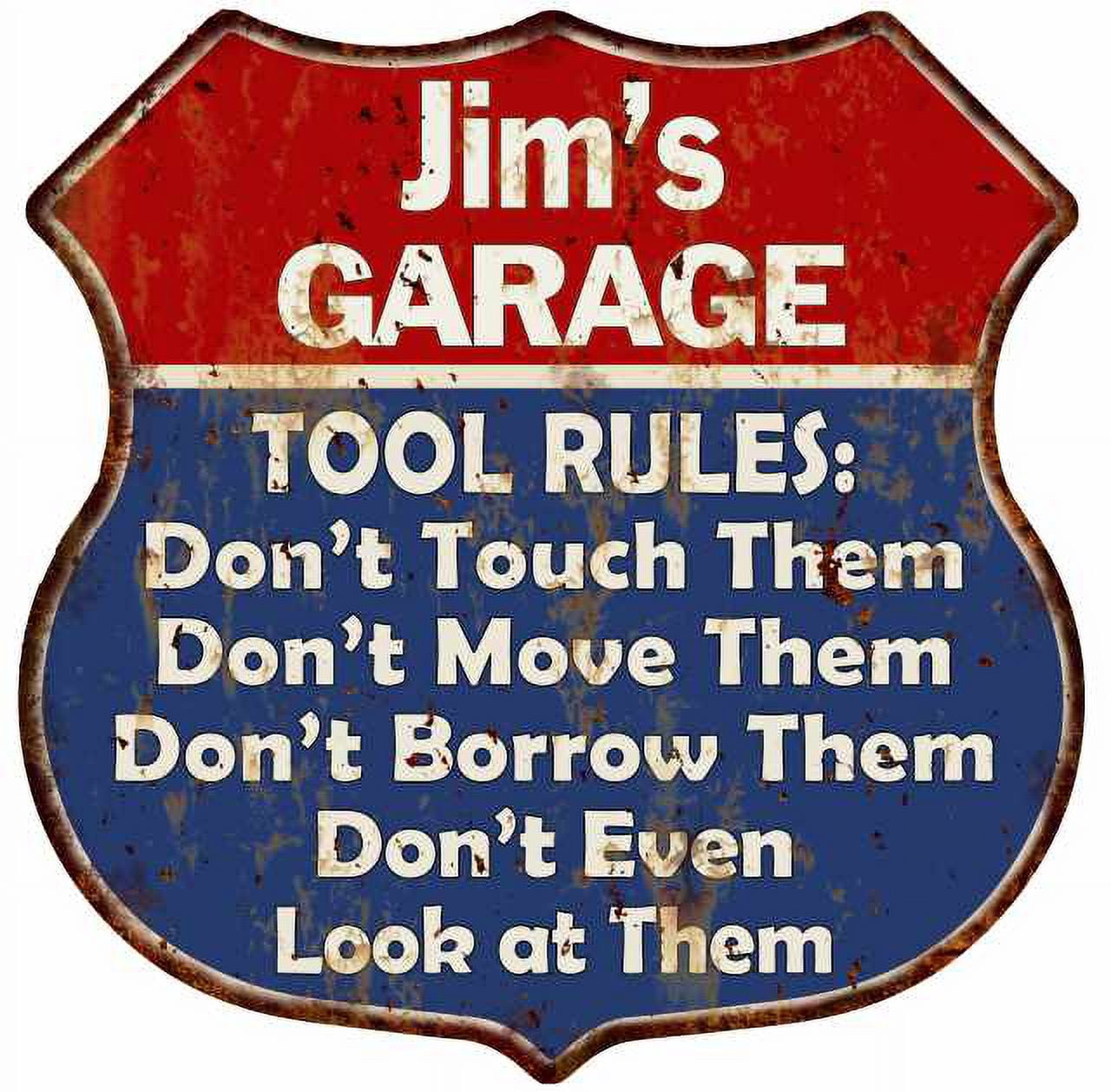 Jim's Garage Man Cave Rules Sign Shield Metal Gift 211110001016 ...