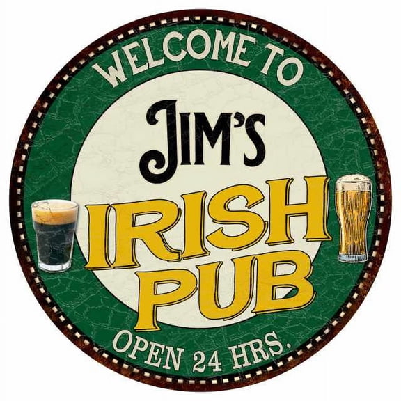 Jim's Irish Pub 12" Round Metal Sign Kitchen Bar Wall Décor 200120036014