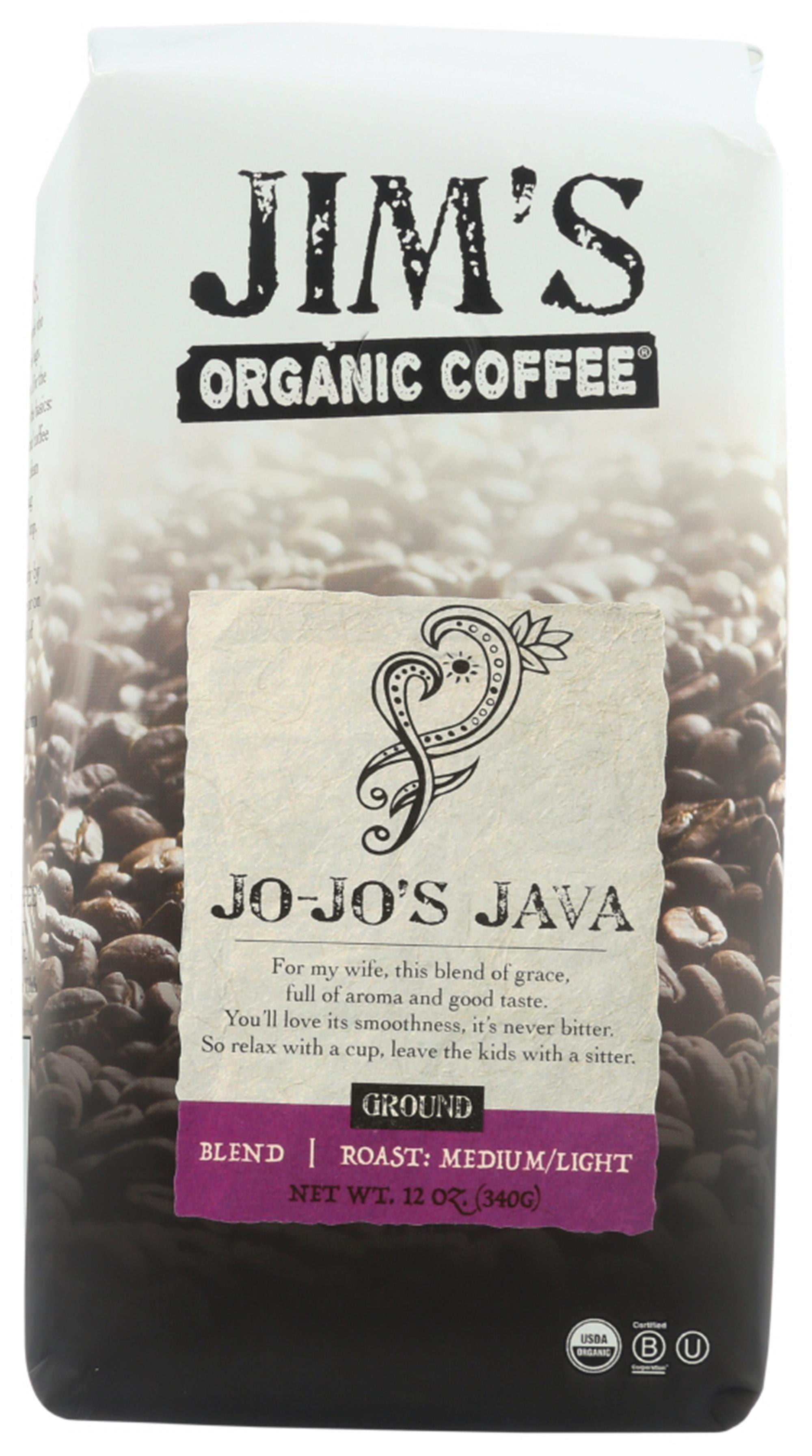 Jim's Jo-Jo's Java Organic Ground Coffee, 12 Oz, Pack of 6