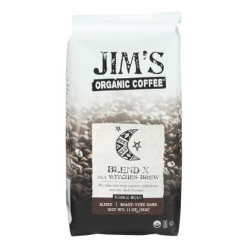 Jim's Organic Coffee Blend X Aka Witch's Brew Whole Bean Coffee, 11 Oz, Pack of 6