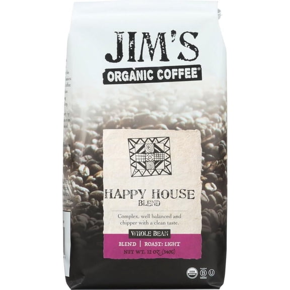 Jim's Organic Coffee Happy House Blend 12 oz (Pack of 6)