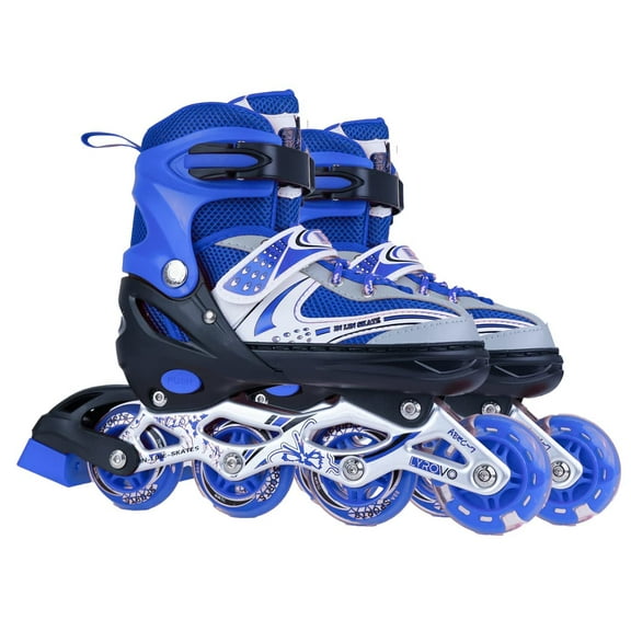 Jimee Unisex_youth Inline Skates With Pu Flashing Wheel Aluminum Body In-line Skates,led Flash Light With Adjustable Length Kids Skating Shoes Multicolor (Blue)