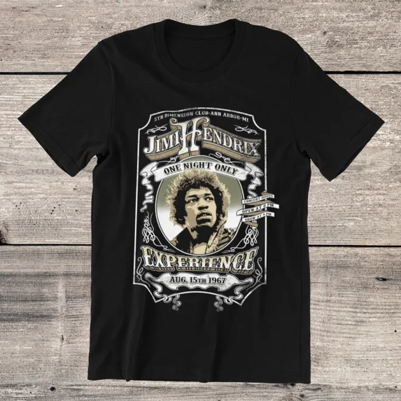 Jimi Hendrix 1967 Tour T-Shirt Electric Guitar Legend On Ring Spun Cotton Tee