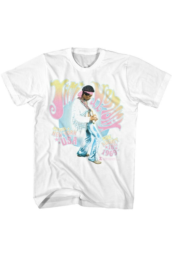 Jimi Hendrix Bethel NY 1969 White Adult T Shirt