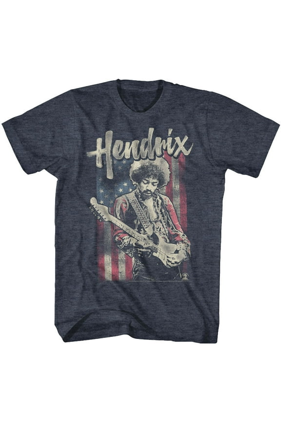 Jimi Hendrix Flag Navy Heather Adult T-Shirt