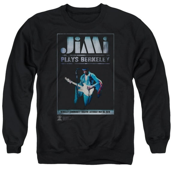 Jimi Hendrix Jimi Plays Poster Adult Crewneck Sweatshirt Black