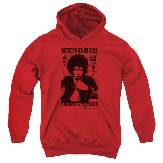 Jimi Hendrix London 1966 Youth Pullover Hoodie Sweatshirt Red