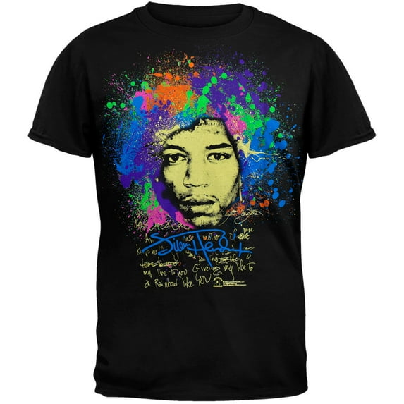 Jimi Hendrix Men's Rainbow Black Short Sleeve T Shirt