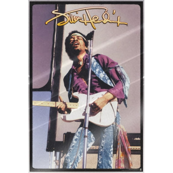 Jimi Hendrix - Music Poster (Live On Stage - Signature) (Size: 24" x 36") (Laminated Poster)