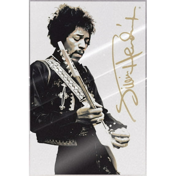Jimi Hendrix - Music Poster (Playing Guitar - Signature) (Size: 24" x 36") (Laminated Poster)