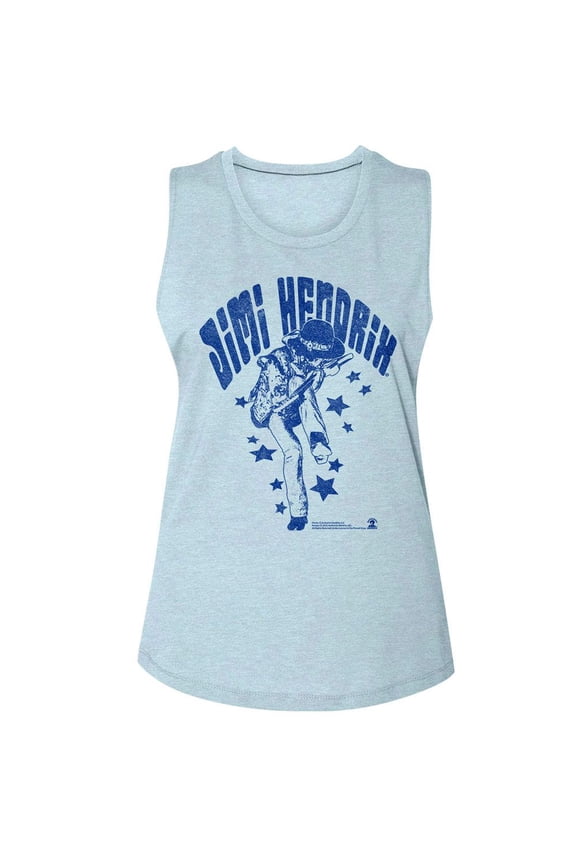 Jimi Hendrix Name and Stars Stonewash Denim Women's Muscle Tank Top T-Shirt