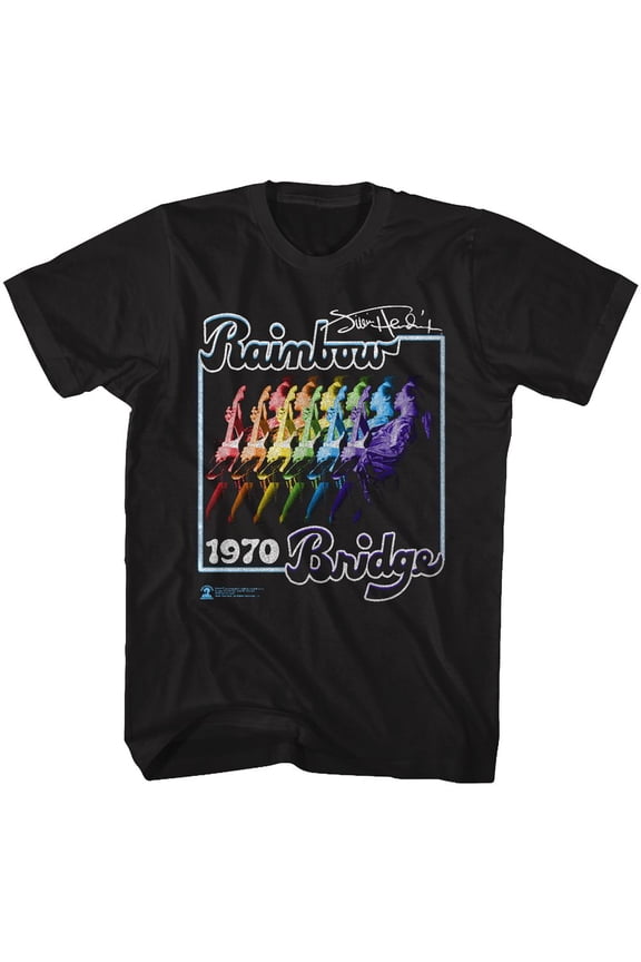 Jimi Hendrix Rainbow Bridge Black Adult T-Shirt