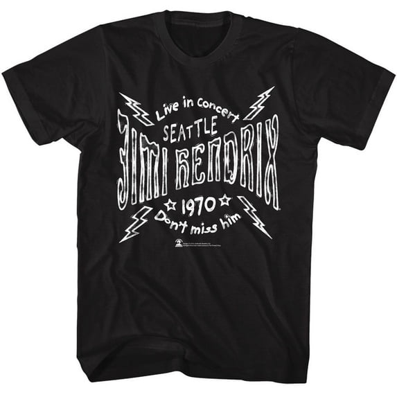 Jimi Hendrix Seattle 70 Lightning Black Adult T-Shirt 4Xlt