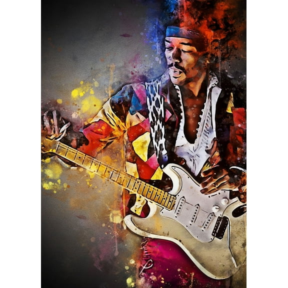 Jimi Hendrix - Splatter Watercolor Celebrity – Poster - Poster Print - Wooden Hanging Scroll Frame 11 x 17 Inch Poster