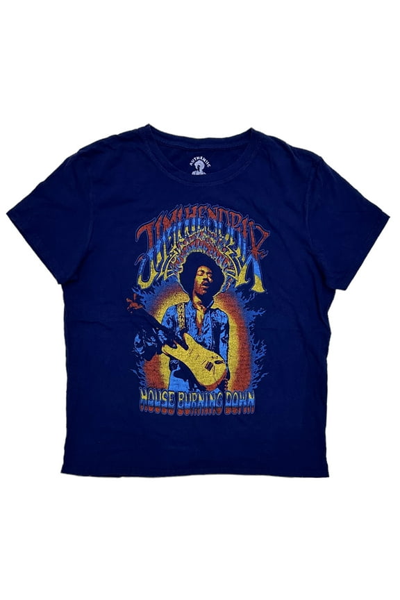 Women's House Burning Down Distressed Graphic Vintage Tee T-Shirt (Large, Blue)