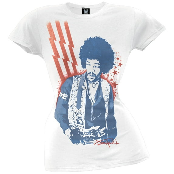 Jimi Hendrix Women's Juniors Stars And Stripes Burnout Short Sleeve T Shirt