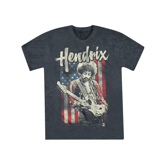 Jimi Hendrix Woodstock Anthem Vintage Flag Heather Navy T-Shirt