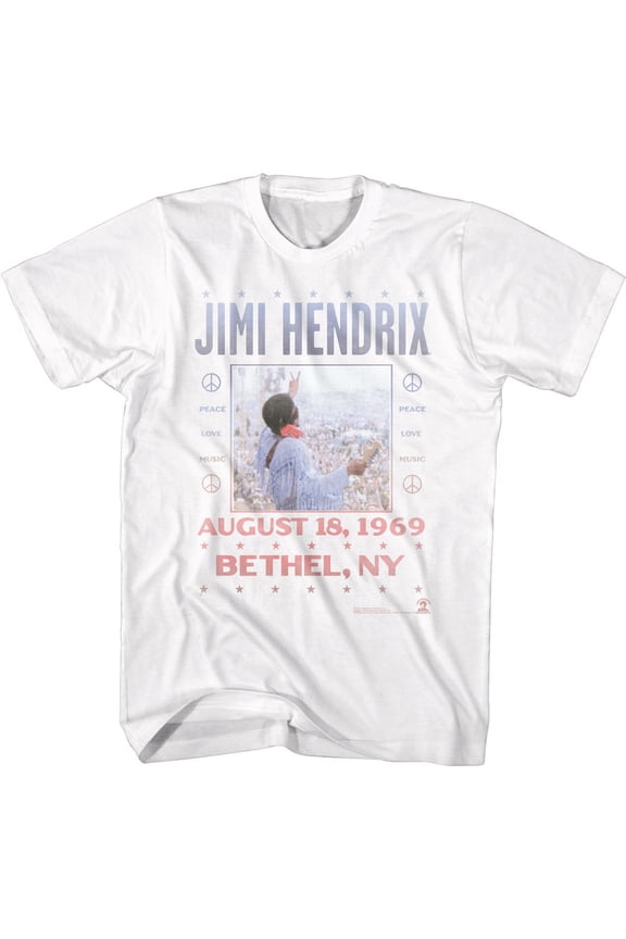 Jimi Hendrix Woodstock White Adult T-Shirt