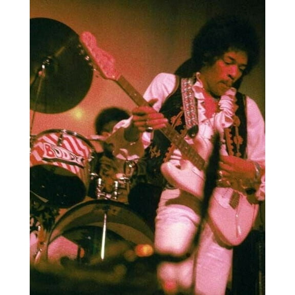 Jimi Hendrix plays guitar in concert by his drummer poster 5x7 inch photoes