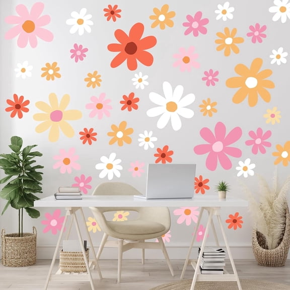 Jimin 12 Sheets Daisy Wall Decals Flower Wall Stickers Large Daisy Wall Stickers Daisy Decals for Wall Peel and Stick for Nursery Bedroom Living Room Wall Decor