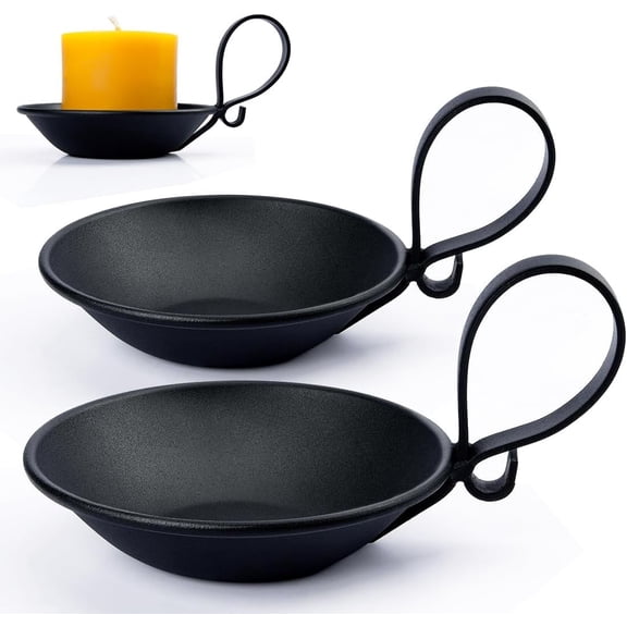 Jimin 2Pcs Matte Black Iron Pillar Candle Holders, with Handle, Simple Industrial Style Table Centerpiece Decoration