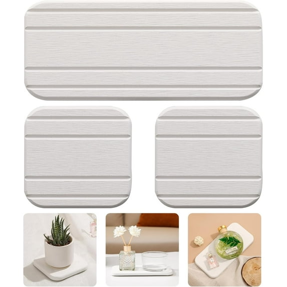 Jimin 3PCS Water Absorbing Stone Tray for Sink, Diatomaceous Earth Stone Drying Tray, Fast Drying Stone Soap Tray & Toothbrush Holders for Bathroom Counter, 1 × Stone Tray, 2 × Stone Coasters