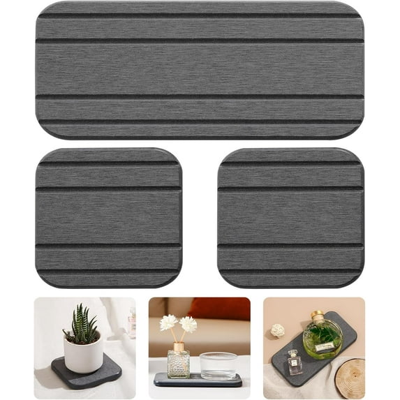 Jimin 3PCS Water Absorbing Stone Tray for Sink, Diatomaceous Earth Stone Drying Tray, Fast Drying Stone Soap Tray & Toothbrush Holders for Bathroom Counter, 1 × Stone Tray, 2 × Stone Coasters