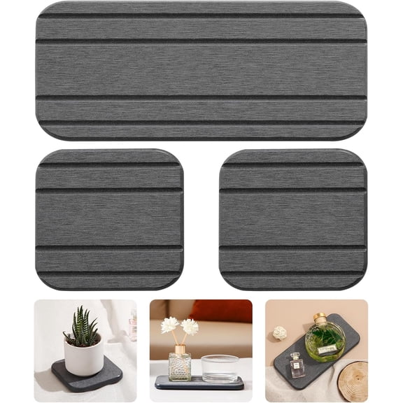 Jimin 3PCS Water Absorbing Stone Tray for Sink, Diatomaceous Earth Stone Drying Tray, Fast Drying Stone Soap Tray & Toothbrush Holders for Bathroom Counter, 1 × Stone Tray, 2 × Stone Coasters