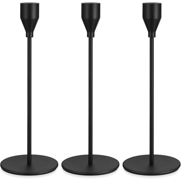 Jimin 3er Set Candle Holder Black, 22cm Candle Holder Black, Metal Candle Holder Stick Candle Holder, Vintage Candle Stand Decorative Cone Candle Holder for Wedding Dinner Table Decoration