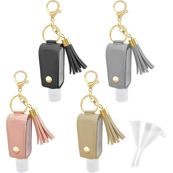 Jimin 4 Pack Portable Travel Hand Sanitizer Keychain Holder with Funnel, Mini Hand Sanitizer Travel Size, 30ml Refillable Bottle for Toiletry Lotion Soap