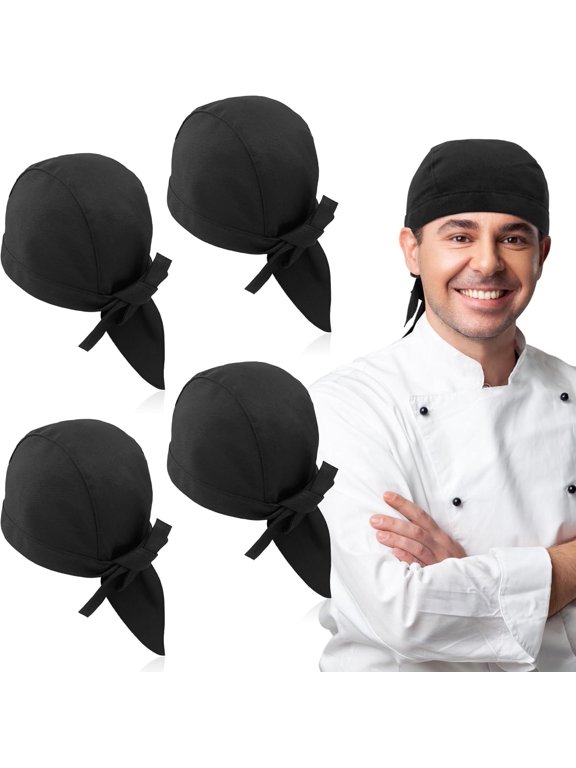4 Pieces Cook Hat Men Ladies, Cook Hat Adjustable Cook Hat Breathable, Kitchen Hat Unisex Pirate Cotton Hat, Cook Head Cover Cook Costume for Restaurants, Bakers, Hotels