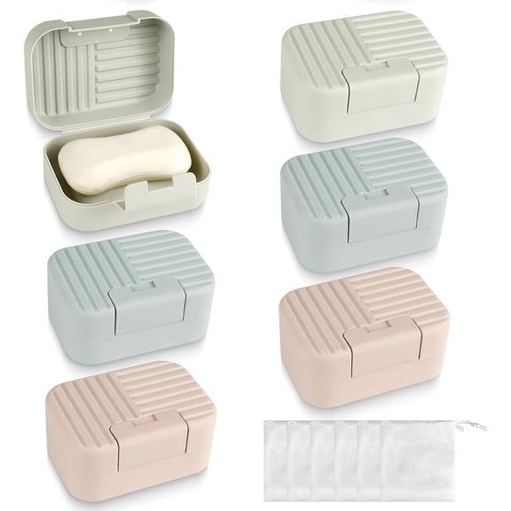 Jimin 6 pack Bar Soap Holder and Bubble Net, Portable Travel Case with Lid, Plastic Container Leakproof Box for Traveling, Camping, Hiking, Bathroom, Shower, Outdoor (Blue,Green,Pink)