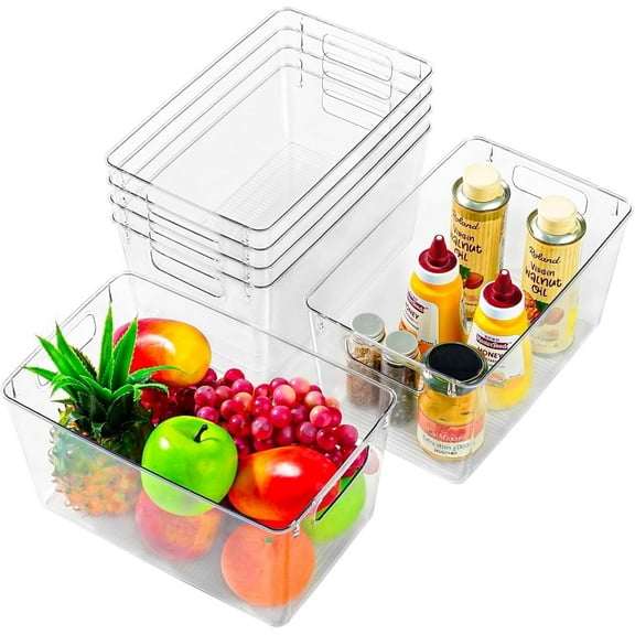 Jimin 6 Pack Kitchen Organizers and Storage, Pantry Organization and Storage Bins, Kitchen Cabinet Organizer, Clear Plastic Storage Containers with Handle，Acrylic Storage Bins