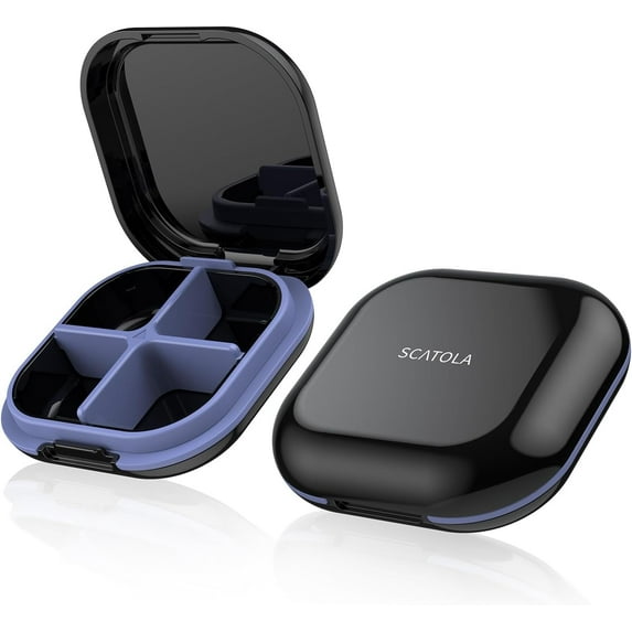 Jimin Daily Pill Organizer 4 Compartments, Small Pill Box Portable Travel Pill Case, Mini Pill Container for Purse Pocket, Compact Travel Medicine Organizer (Black)