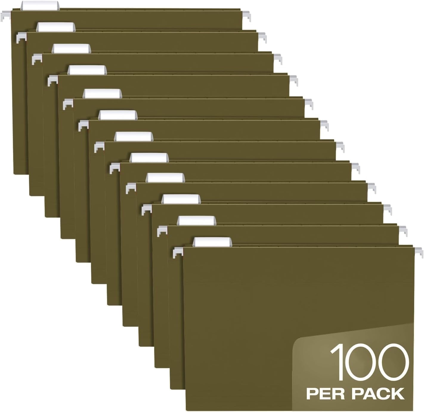 Jimin Hanging File Folders Letter Size - 100 Pack of Green File Folders - 1/5 Cut Tabs - Adjustable Tabs - Bulk File Folders for Filing Cabinet with Tabs - Manilla File Folders 8.5 X 11