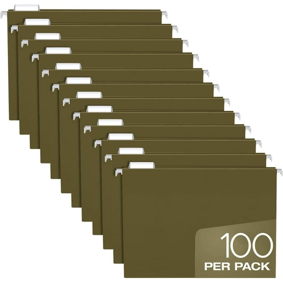 Jimin Hanging File Folders Letter Size - 100 Pack of Green File Folders - 1/5 Cut Tabs - Adjustable Tabs - Bulk File Folders for Filing Cabinet with Tabs - Manilla File Folders 8.5 X 11