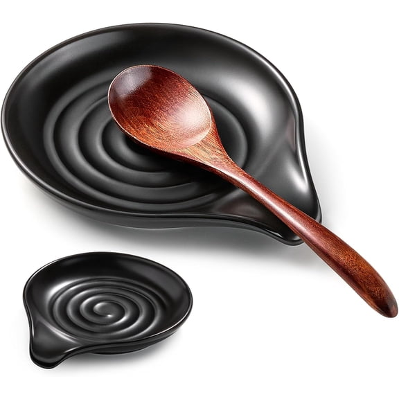 Jimin Spoon Rest for Stove Top, Ceramic Spoon Holder for Kitchen Counter Decor, Heat-Resistant Cooking Utensil Rest, Coffee Spoon Holder, Black Kitchen Spoon Rest for Spoon Ladle Spatula