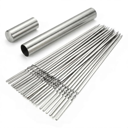 CNDRLEF 20PCS 13inch Stainless Steel BBQ Skewers, Reusable Grilling Skewer Sticks with Portable Tube Case for Outdoor Cooking & Barbecue Party