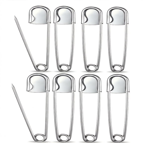 CNDRLEF 8 Pack 5 Inch Jumbo Stainless Steel Safety Pins - Extra Large Heavy Duty, Secure Locking for Outdoor, Craft, Key Rings, Upholstery (Silver)
