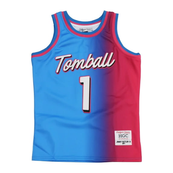 Jimmy Butler Men's Headgear Classics Embroidered Tomball High School Basketball Jersey (X-Large, Pink/Blue)