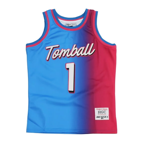 Jimmy Butler Men's Headgear Classics Embroidered Tomball High School Basketball Jersey (XXX-Large, Pink/Blue)