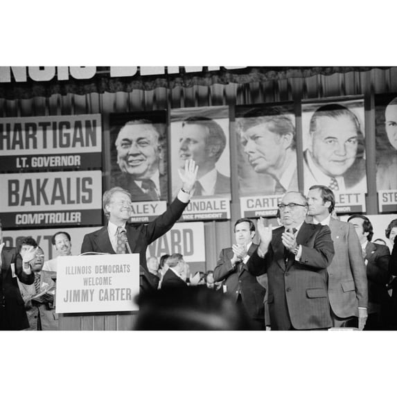 Jimmy Carter And Mayor Richard J. Daley At The Illinois State Democratic Convention In Chicago Illinois. Sept. 9. 1976.