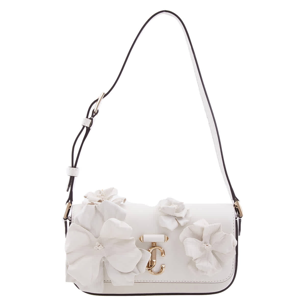 【A91】2WAYショルダーバッグ JIMMY CHOO ホワイト Avenue Curve Crossbody Small | Latte Quilted Nappa Leather