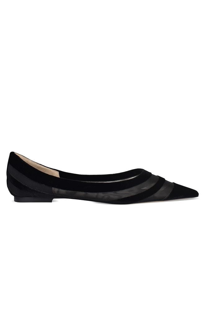 Jimmy Choo Black Velvet And Fishnet Canvas Flat Ballerinas Black (Women ...