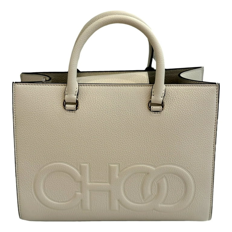 Jimmy Choo Book Medium Tote Crossbody Bag Embossed Ivory Leather 