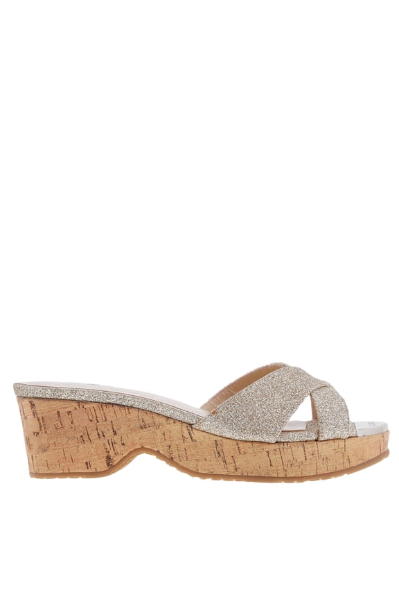 Champagne Panna Glitter Fabric Wedges , Brand Size 34 ( US Size 4 )
