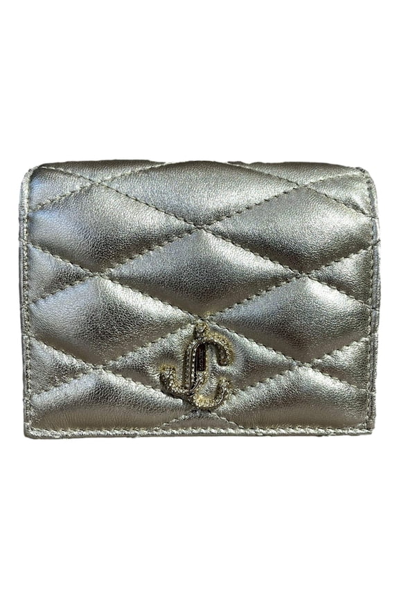 Farone Champagne Metallic Leather Card Case Wallet